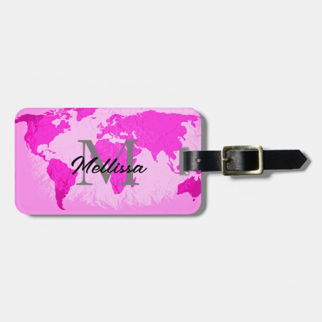 Étiquette À Bagage Monographie Monogrammes Voyageur Blush Pink Purple (Devant horizontal)