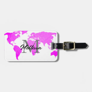 Étiquette À Bagage Monographie Monogrammes Voyageur rose violet blanc