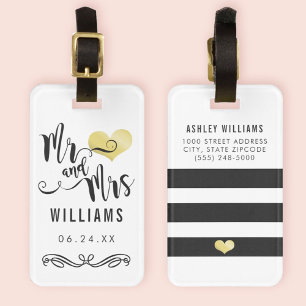 Étiquette À Bagage Monsieur et Madame Monogramme Or Mariage Nouveaux 