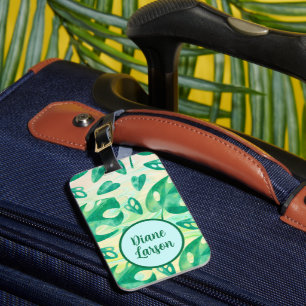 Étiquette À Bagage Monstère Tropicale Personnalisée Feuille Vert Luxe
