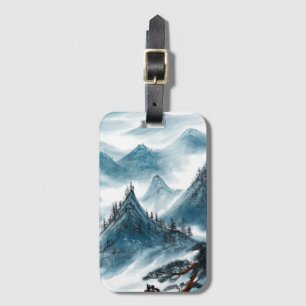Étiquette À Bagage Montagnes d'art gris-bleu Peinture Chinoiserie