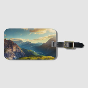 Étiquette À Bagage Montagnes et vallée au coucher du soleil