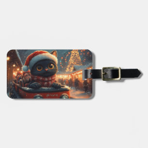 Étiquette À Bagage Montagnes Russes Chat Noir de Noël