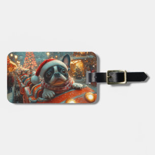 Étiquette À Bagage Montagnes Russes De Noël De Terrier De Boston