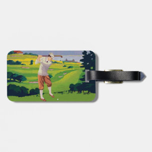 Étiquette À Bagage Montagnes vintages de style jouant au golf la