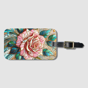 Étiquette À Bagage Mosaïque de roses roses en verre teinté