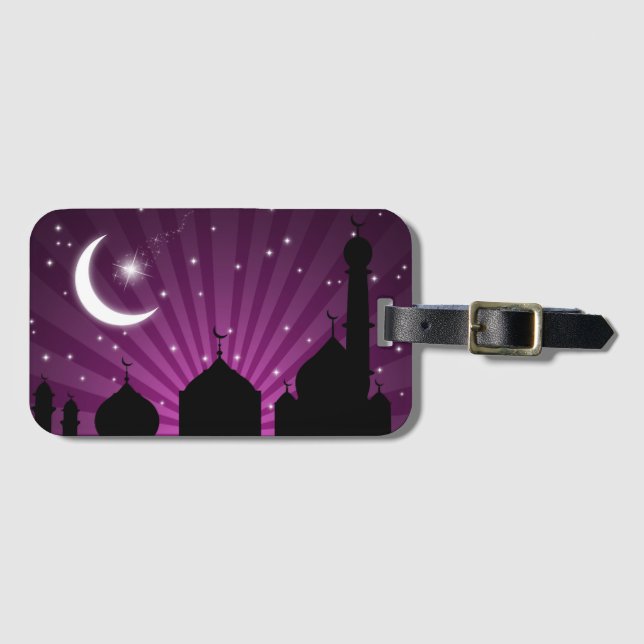 Étiquette À Bagage Mosquée Silhouette Purple Night - Balise Bagage (Devant Horizontal)