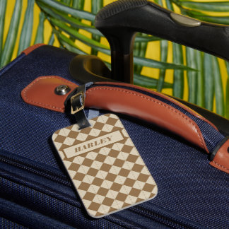 Étiquette À Bagage Motif à carreaux marron vintage