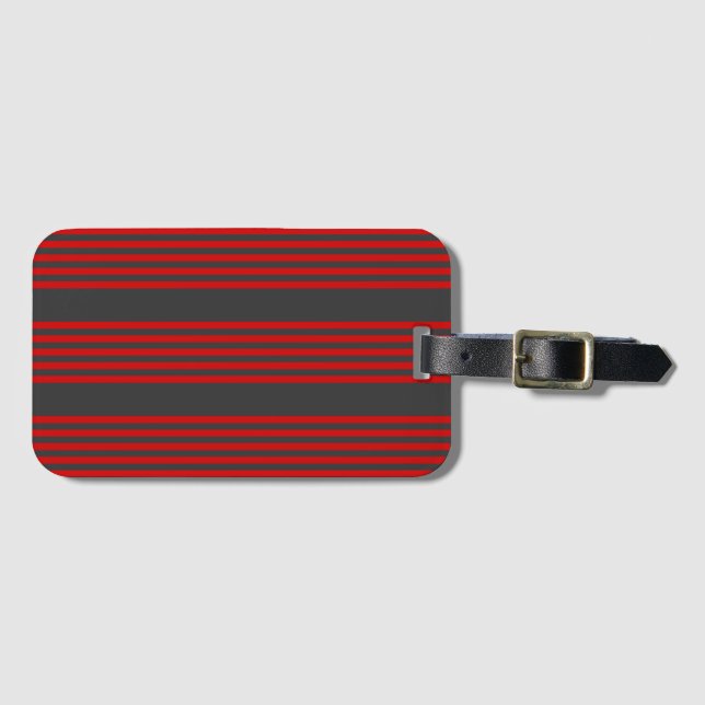 Étiquette À Bagage Motif à cinq bandes rouge et charbon de bois (Devant Horizontal)