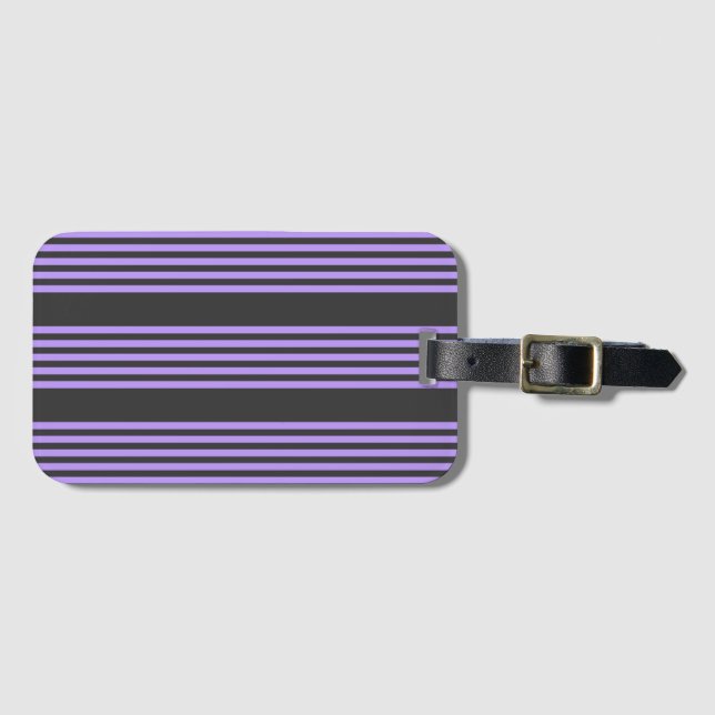 Étiquette À Bagage Motif à cinq bandes violet et charbon de bois (Devant Horizontal)