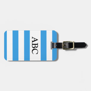 Étiquette À Bagage Motif à rayures bleu ciel avec Monogramme