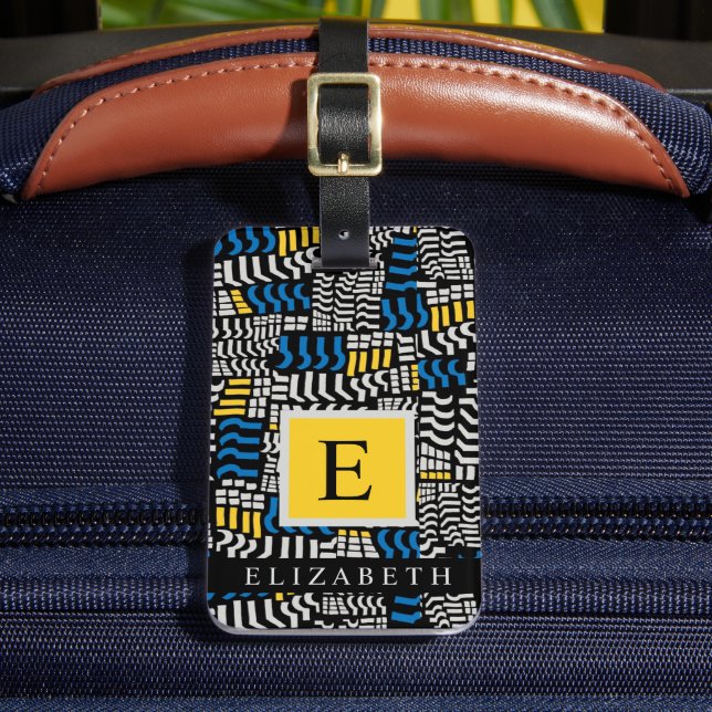 Étiquette À Bagage Motif Abstrait blanc bleu bleu blanc personnalisé (Insitu Rectoal 2)