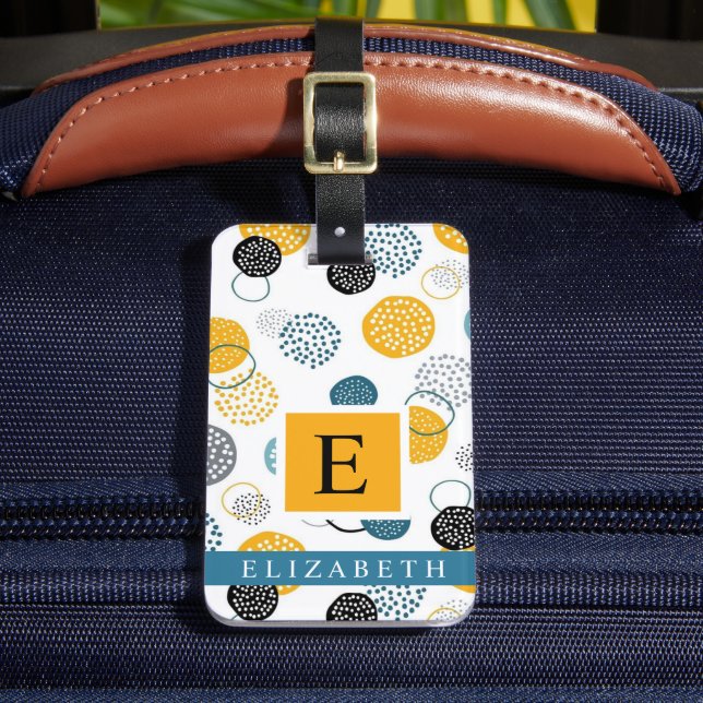 Étiquette À Bagage Motif Abstrait blanc bleu jaune personnalisé (Insitu Rectoal 2)