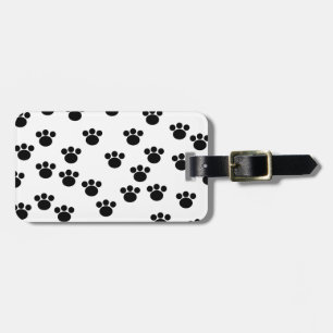 Étiquette À Bagage Motif animal d'empreinte de patte. Noir et blanc.