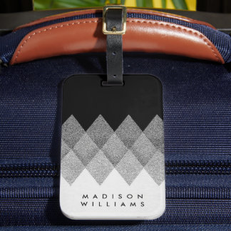Étiquette À Bagage Motif Argyle personnalisé noir blanc et gris