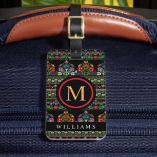 Étiquette À Bagage Motif Aztèque bleu bleu bleu bleu noir personnalis