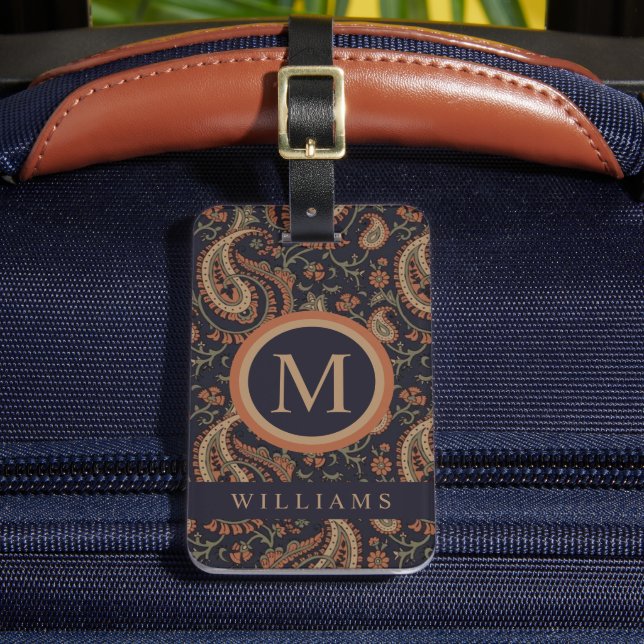 Étiquette À Bagage Motif bleu bleu bleu marine Tan Paisley (Insitu Rectoal 2)