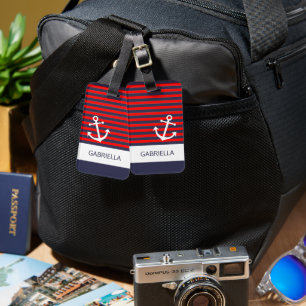 Étiquette À Bagage Motif Bleu Bleu Bleu Nautique Personnalisé