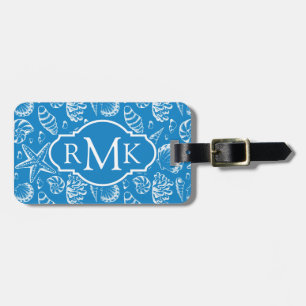 Étiquette À Bagage Motif bleu de plage de monogramme