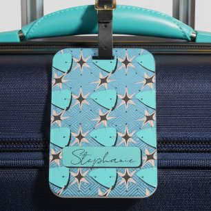 Étiquette À Bagage Motif bleu moderne du milieu du siècle