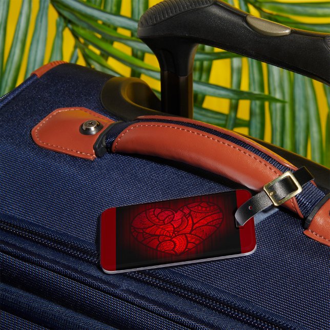 Étiquette À Bagage Motif boho romantique du coeur de Mandala rouge co (Créateur téléchargé)