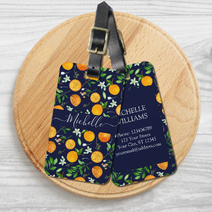 Étiquette À Bagage Motif botanique floral d'été aux agrumes orange