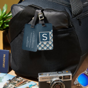 Étiquette À Bagage Motif Brown à bande  en bleu foncé personnalisé