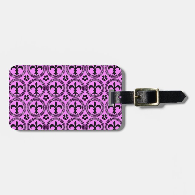 Étiquette À Bagage Motif Bubblegum Rose Et Black Fleur De Lis (Devant horizontal)