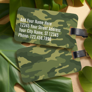 Étiquette À Bagage Motif Camo Militaire Vert avec nom et adresse