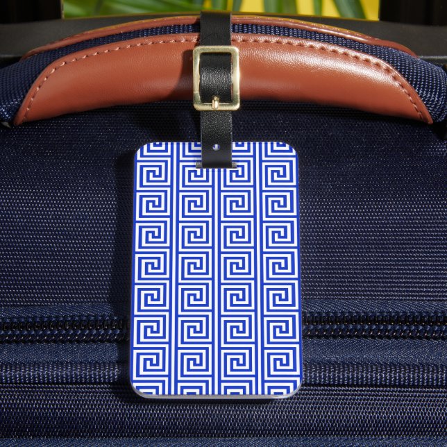 Étiquette À Bagage Motif Carrés Clé Méandre Grec Bleu (Insitu Rectoal 2)