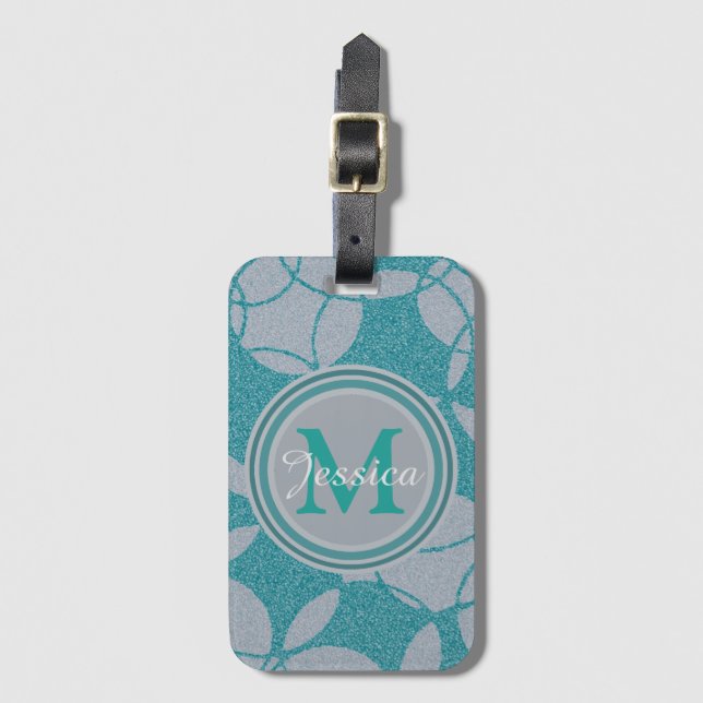 Étiquette À Bagage Motif Cercles Abstraits turquoises Personnalisé (Devant Vertical)