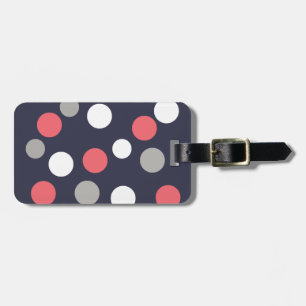 Étiquette À Bagage Motif Cercles Boules Gris Blanc Corail Rose