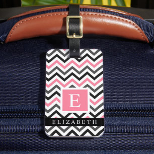Étiquette À Bagage Motif Chevron blanc rose blanc gris noir personnal