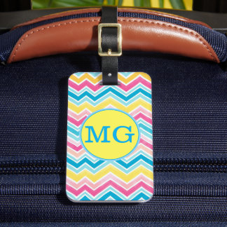 Étiquette À Bagage Motif chevron coloré avec monogramme