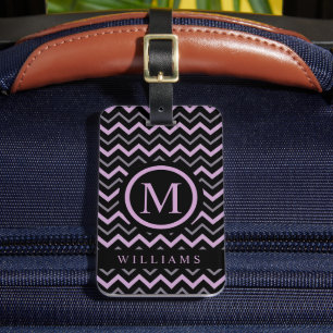 Étiquette À Bagage Motif Chevron noir violet personnalisé
