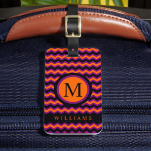 Étiquette À Bagage Motif Chevron noir violet personnalisé