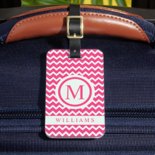 Étiquette À Bagage Motif Chevron rose rose sur mesure