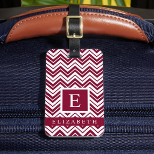 Étiquette À Bagage Motif Chevron rouge marron foncé rose blanc