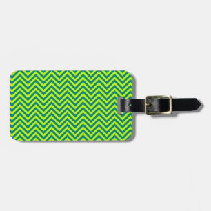 Étiquette À Bagage Motif Chevron turquoise et Lime Green