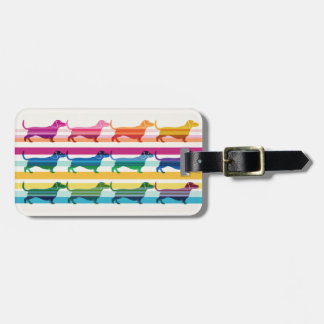 Étiquette À Bagage Motif Coloré de Teckel à Rayures Rétro