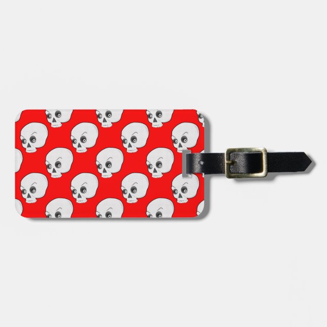 Étiquette À Bagage Motif crâne sur Arrière - plan rouge (Devant horizontal)