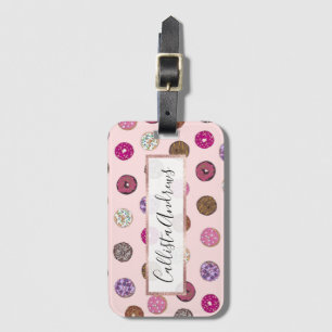 Étiquette À Bagage Motif d'aquarelle Artsy Rose Sprinkt Donuts