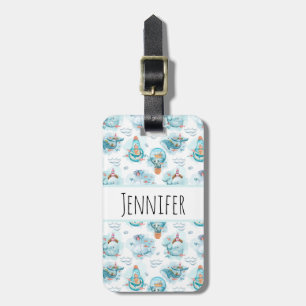 Étiquette À Bagage Motif d'aquarelle de la belle baleine nautique