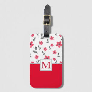 Étiquette À Bagage Motif d'aquarelle rouge à cinq pétales