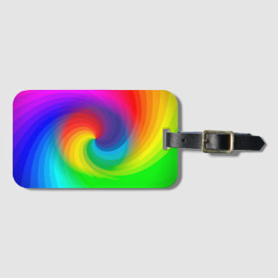 Étiquette À Bagage Motif d'art en spirale arc-en-ciel tie-dye coloré
