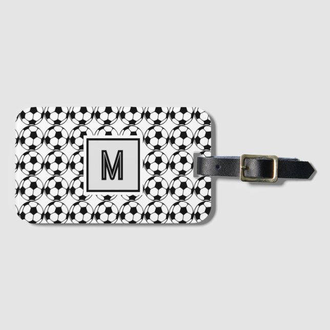 Étiquette À Bagage Motif de balle de football - ajouter monogramme (Devant Horizontal)