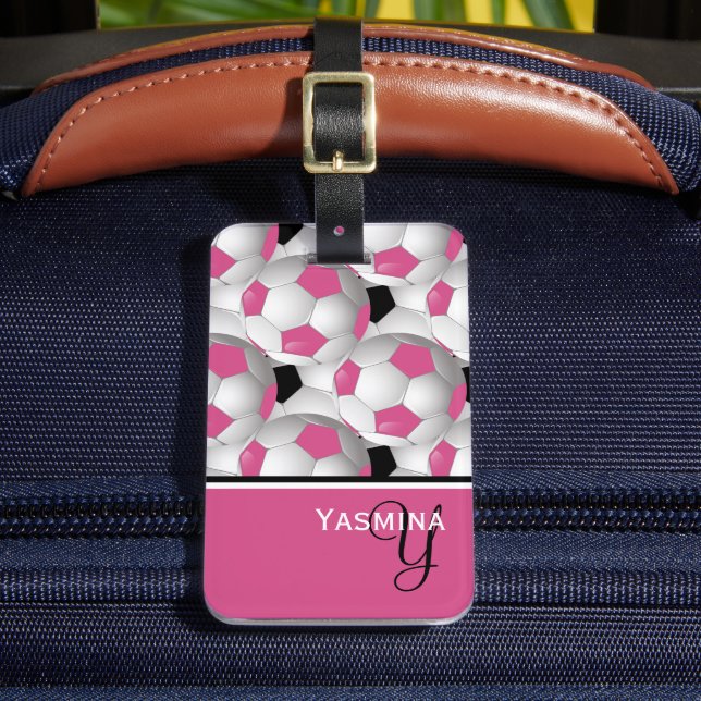 Étiquette À Bagage Motif de balle de soccer rose Monogram (Insitu Rectoal 2)