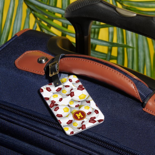 Étiquette À Bagage motif de bals de football en or maroon (Insitu Rectoal 1)