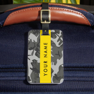 Étiquette À Bagage Motif de camouflage gris, Votre nom, Personnaliser