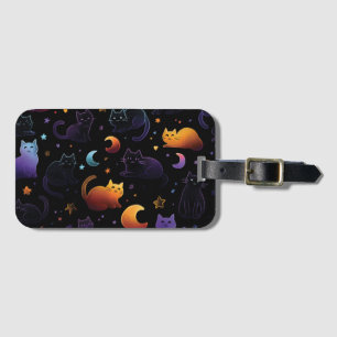Étiquette À Bagage Motif de chat céleste magique avec lunes